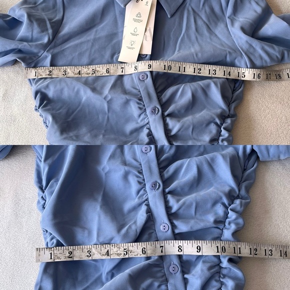 NWT Zara Asymmetric Draped Blue Shirt Dress M - Picture 6 of 15